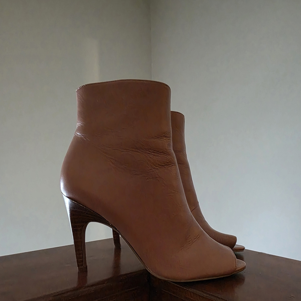 Pinkish-Brown Peep-Toe Ankle Boots